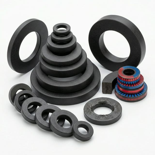 Bonded ferrite ring magnets for motor and sensor applications